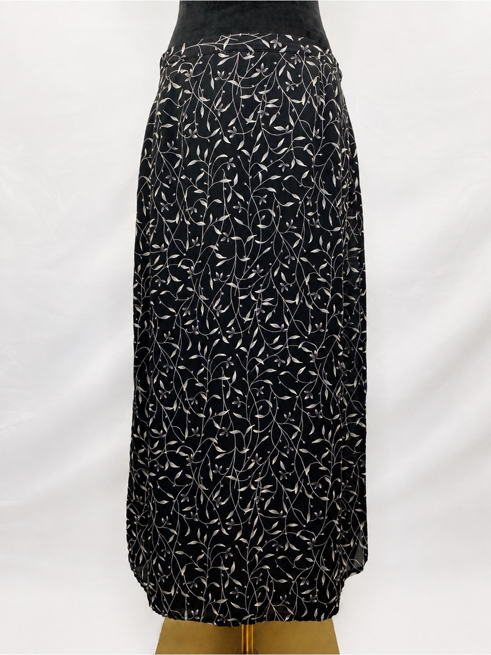 Vintage 90s Worthington Whimsygoth Black Floral Vine Maxi Skirt Size 14